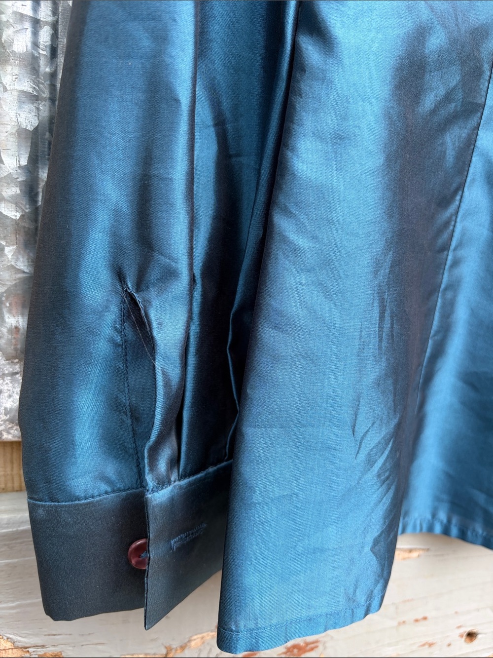 Oscar de la Renta Teal silk Button-Front Blouse NWT Ocean Blue 6 - Picture 7 of 14